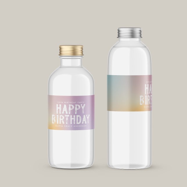 Modern pastel rainbow pink birthday party water water bottle label (Creator Uploaded)