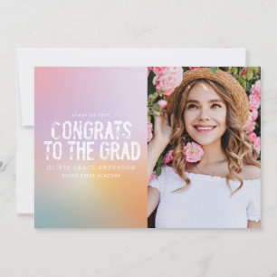 Modern pastel rainbow pink girly photo graduation invitation