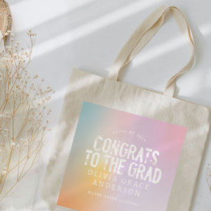 Modern pastel rainbow pink girly photo graduation tote bag