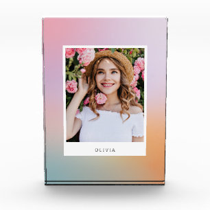 Modern pastel rainbow pink girly photo unique gift block
