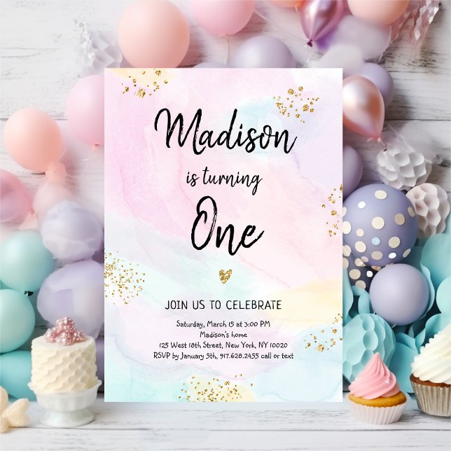 Modern Pastel Rainbow Pink Gold Birthday Invitation (Creator Uploaded)