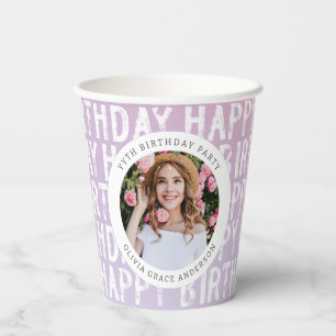 Modern pastel rainbow pink photo birthday party paper cups