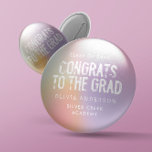 Modern pastel rainbow pink photo graduation party  6 cm round badge<br><div class="desc">Modern contemporary grungy photo graduation party decor favour keychain. With space for photo and information on the back of the card. Modern girly pink,  pur[ple,  teal,  blue,  green,  orange,  yellow pastel rainbow and white colour can be customised to suit your style.</div>