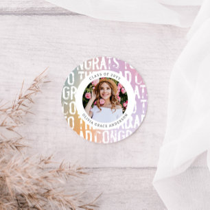 Modern pastel rainbow pink photo graduation party classic round sticker