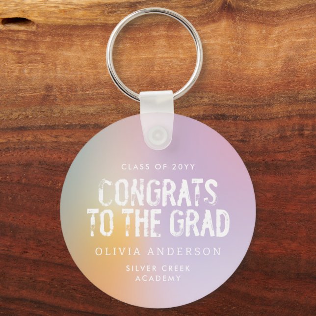 Modern pastel rainbow pink photo graduation party key ring (Front)