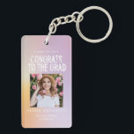 Modern pastel rainbow pink photo graduation party  key ring<br><div class="desc">Modern contemporary grungy photo graduation party decor favour keychain. With space for photo and information on the back of the card. Modern girly pink,  pur[ple,  teal,  blue,  green,  orange,  yellow pastel rainbow and white colour can be customised to suit your style.</div>