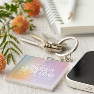 Modern pastel rainbow pink photo graduation party key ring