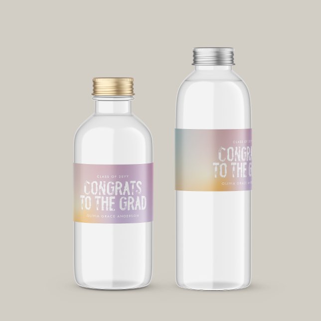 Modern pastel rainbow pink photo graduation party water bottle label (Creator Uploaded)