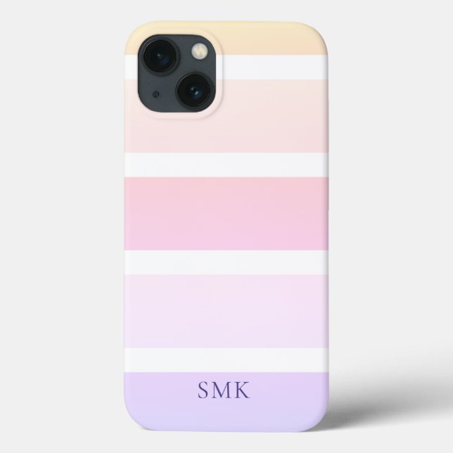 Modern Pastel Rainbow Stripes Monogram Case-Mate iPhone Case (Back)