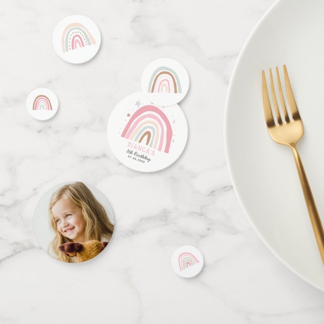 Modern Pastel Rainbows Birthday Photo Confetti (Group)
