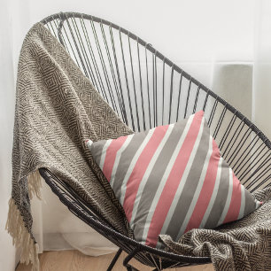Modern Pastel Red Grey Diagonal Stripes Cushion