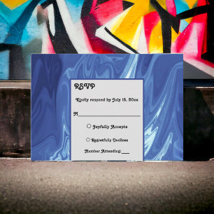 Modern Pastel Shiny Blue Abstract Artistic Wedding RSVP Card
