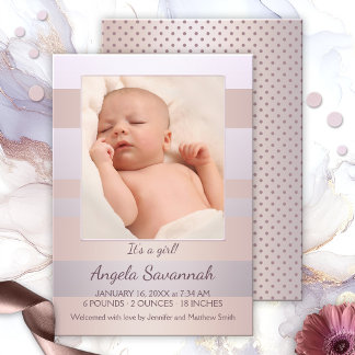 Modern Pastel Striped Baby Girl Photo Announcement