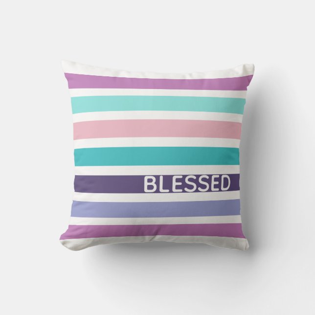Modern Pastel Striped Christian BLESSED Cushion (Front)