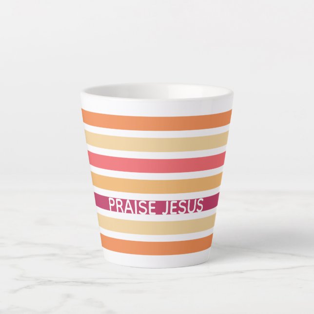 Modern Pastel Striped Christian PRAISE JESUS Latte Mug (Front)