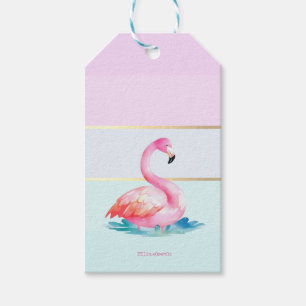 Modern Pastel Striped,Pink Flamingos  Gift Tags
