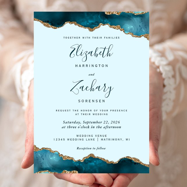 Modern Pastel Teal Agate Wedding Invitation (Creator Uploaded)