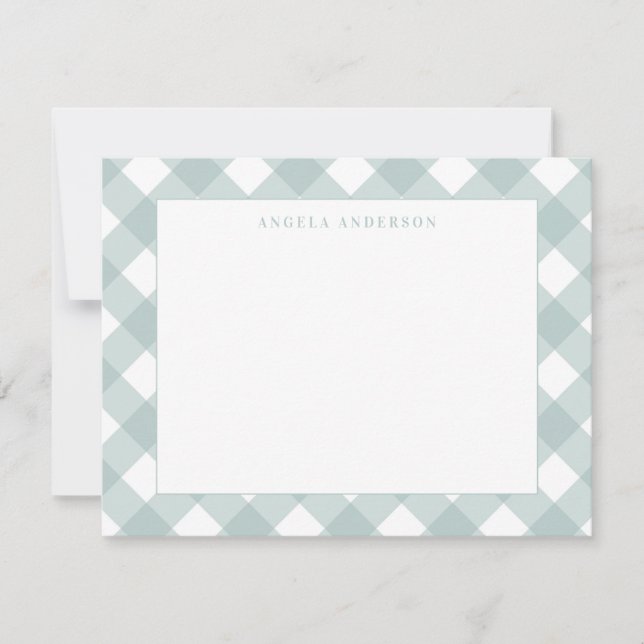 Modern Pastel Teal Green Gingham Plaid Check Card (Front)