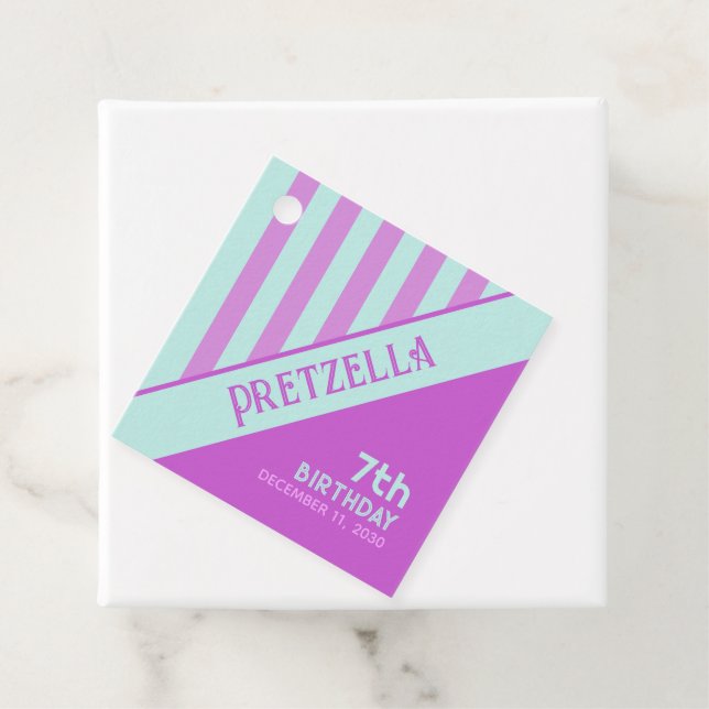 Modern Pastel Teal Pink Stripes Favour Tag (In Situ)