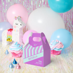 Modern Pastel Teal Pink Stripes Gable Favour Box