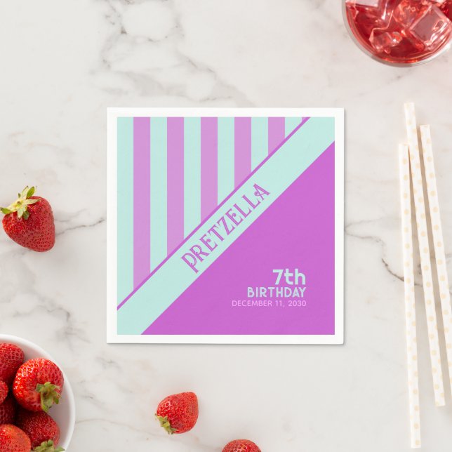 Modern Pastel Teal Pink Stripes Napkin (Insitu)