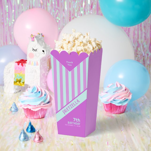 Modern Pastel Teal Pink Stripes Popcorn Favour Box (Party)