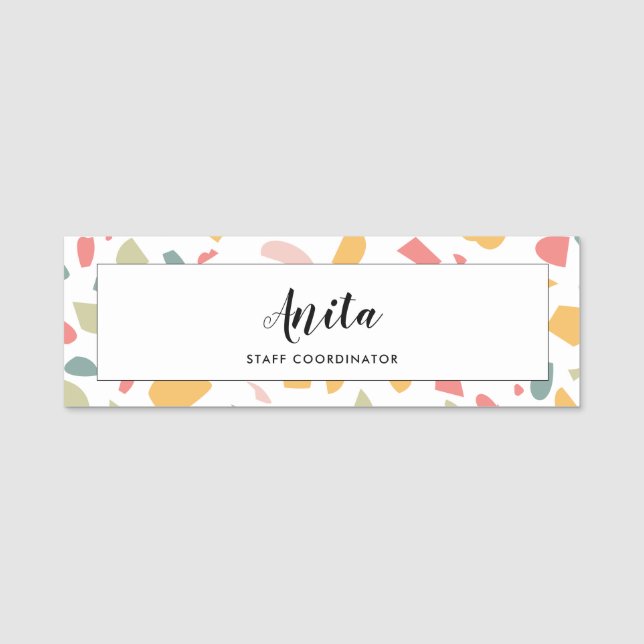 Modern pastel terrazzo pattern name tag (Front)