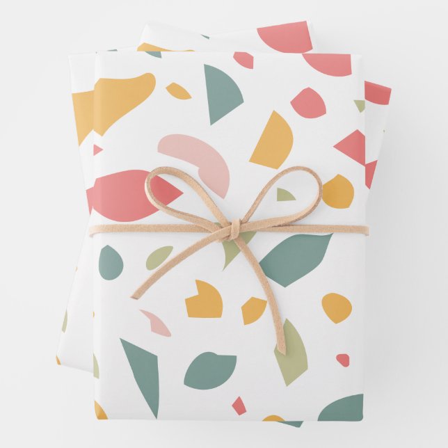 Modern pastel terrazzo pattern wrapping paper sheet (In situ)