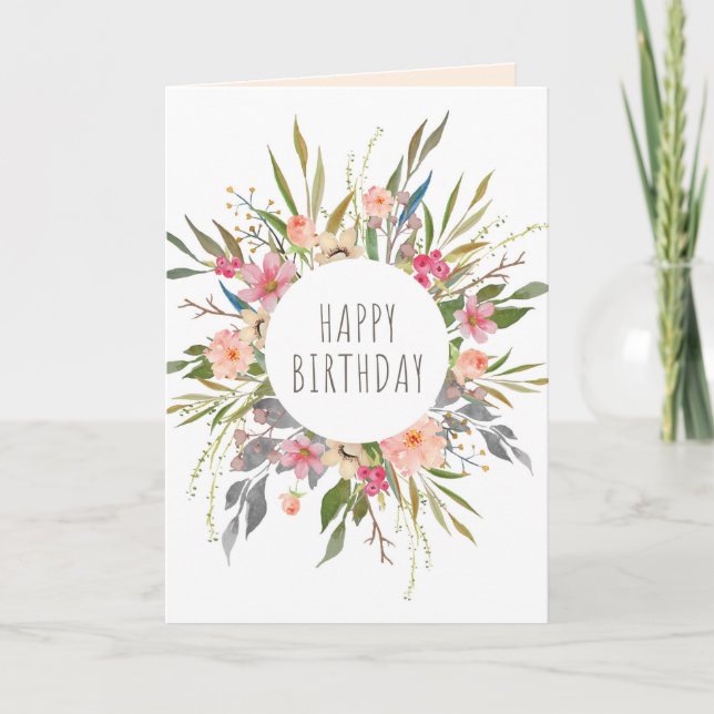 Modern pastel watercolor floral birthday card (Front)