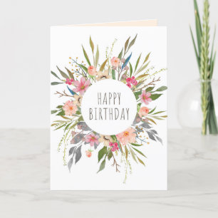 Modern pastel watercolor floral birthday card