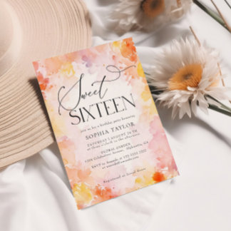 Modern Pastel Watercolor Floral Sweet 16 Birthday  Invitation