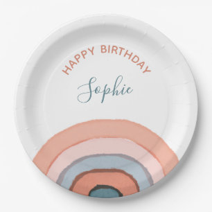 Modern Pastel Watercolor Rainbow Kids Birthday Paper Plate