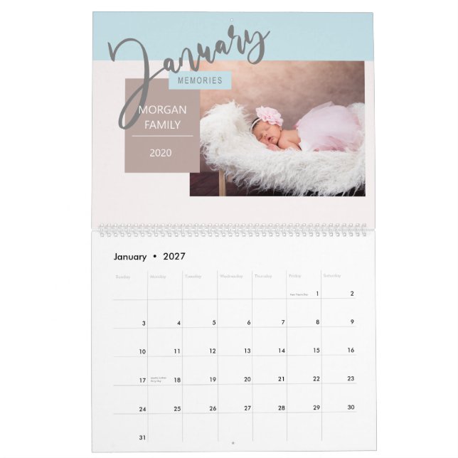 Modern Pastel Whimsical Script Memories Calendar (Jan 2027)