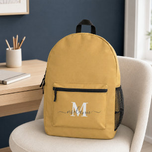 Modern Pastel Yellow Custom Monogram Name Backpack
