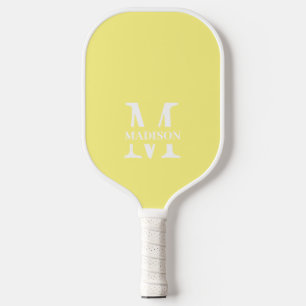 Modern Pastel Yellow Minimalist Monogram Name Pickleball Paddle