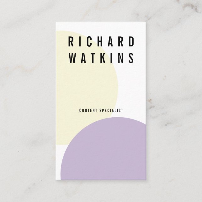 Modern pastel yellow purple geometric colour block business card (Front)