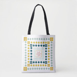 Modern Pastels Geometric Floral Tile Pattern Tote Bag