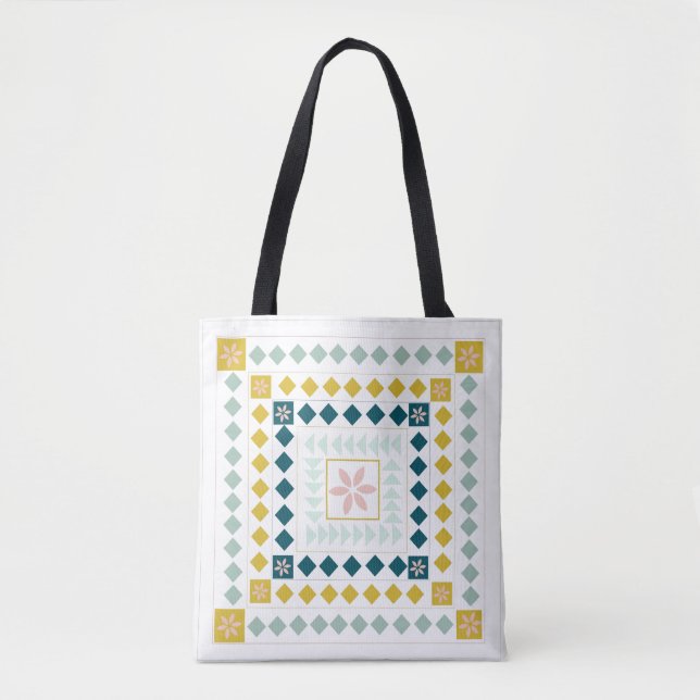 Modern Pastels Geometric Floral Tile Pattern Tote Bag (Front)