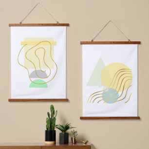 Modern Pastels & Gold Abstracts Hanging Tapestry