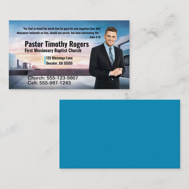 Modern Pastor or Deacon Photo Church Business Card (Front/Back)