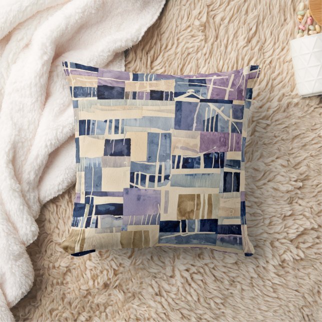 Modern Patches of Blues and Cream Cushion (Blanket)