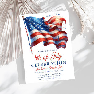 Modern Patriotic American Flag 4th of July Party I Invitation