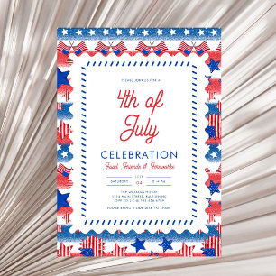 Modern Patriotic American Flag 4th of July Party I Invitation