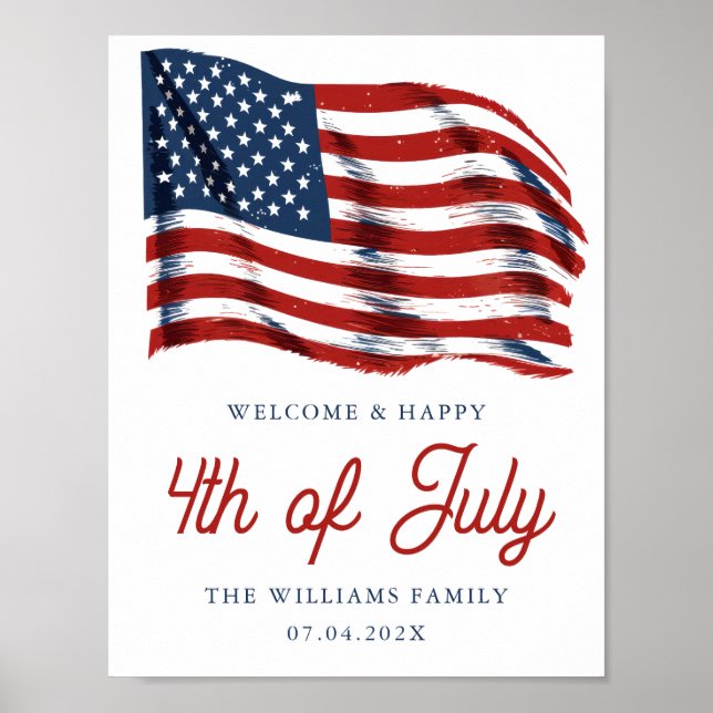 Modern Patriotic American Flag 4th of July Party I Poster (Front)