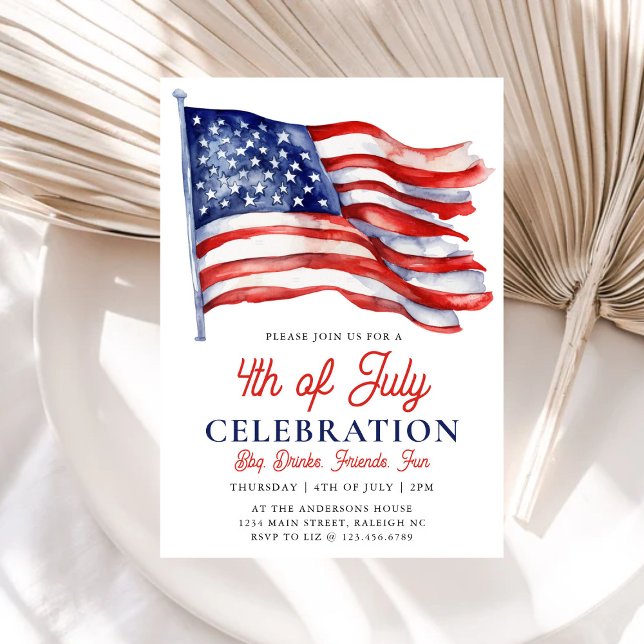 Modern Patriotic American Flag 4th of July Party Invitation (Creator Uploaded)