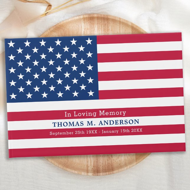 Modern Patriotic American Flag Memorial Funeral Guest Book (Creator Uploaded)