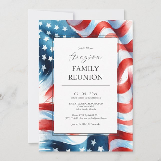Modern Patriotic Family Reunion Picnic Invitations (Front)