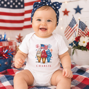 Modern Patriotic Ice Cream Trio Personalised Baby  Bodysuit