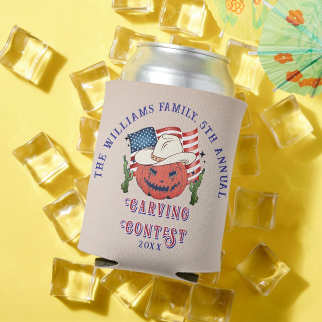 Modern Patriotic Pumpkin Showdown Halloween Can Cooler (In Situ Summer)