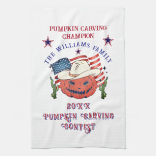 Modern Patriotic Pumpkin Showdown Halloween Tea Towel